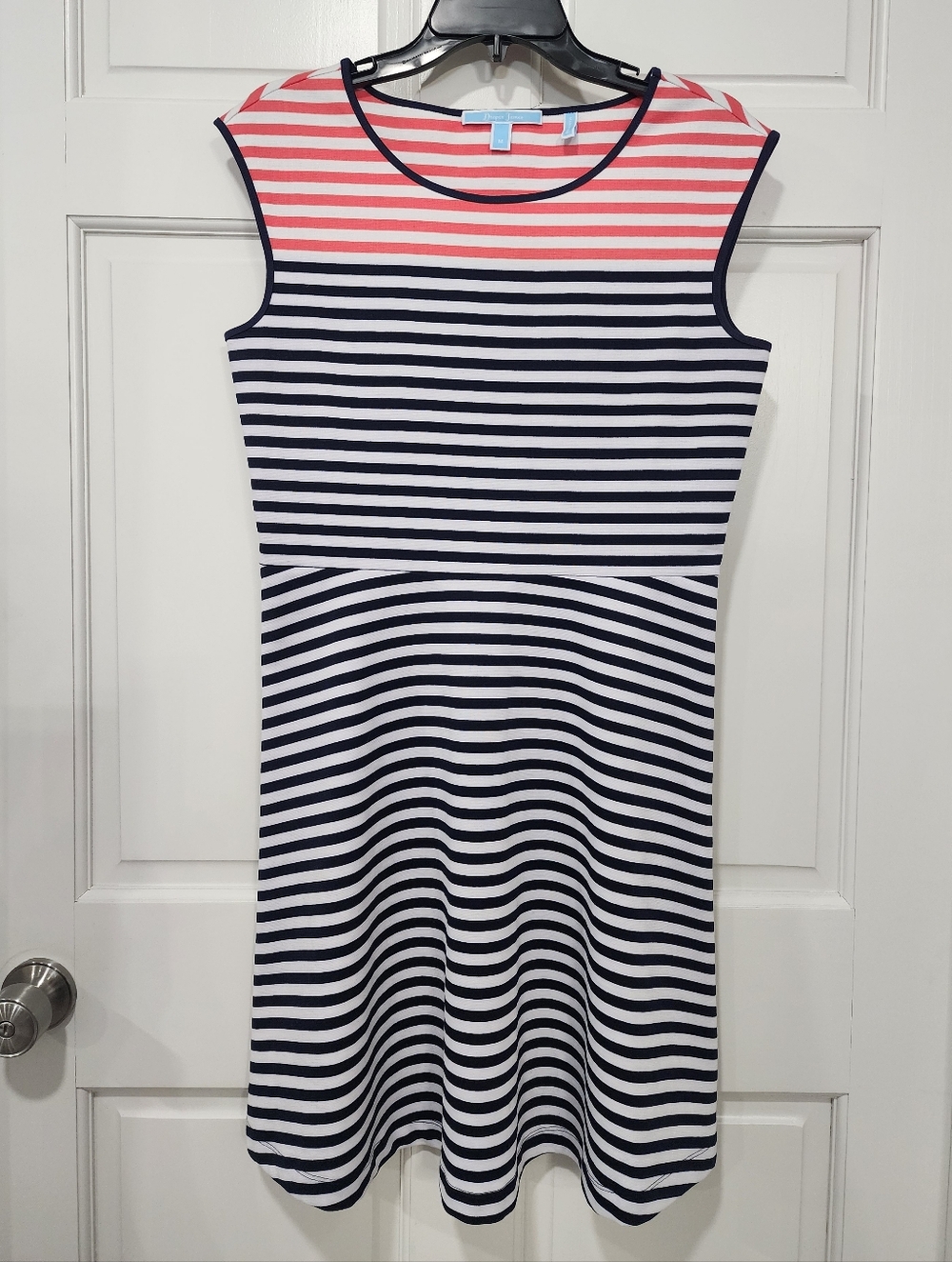 Draper James Navy & Pink Striped Fit-and-Flare A Line Dress - Picture 2 of 8
